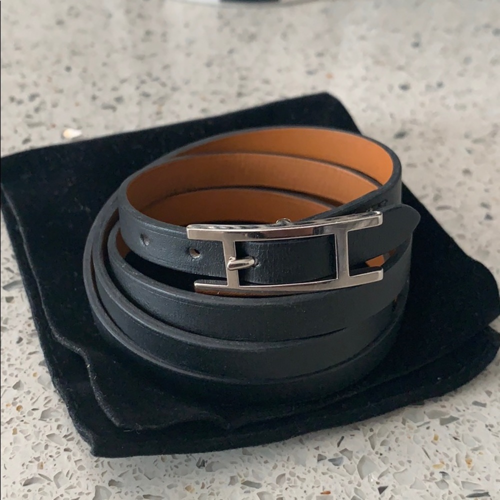 Hermès Hapi Black Palladium leather Hapi bracelet